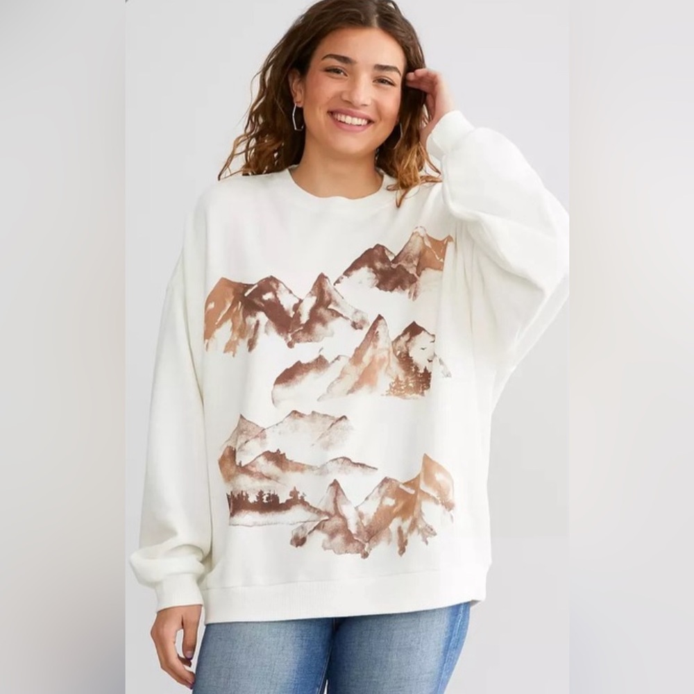 Buckle Urban Nation Watercolor Mountain Oversized Sweatshirt M